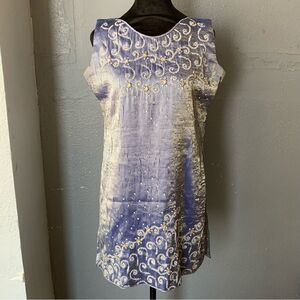 Vintage Handmade Beaded Tunic Top blue Silk Embroidery festival boho size M/L